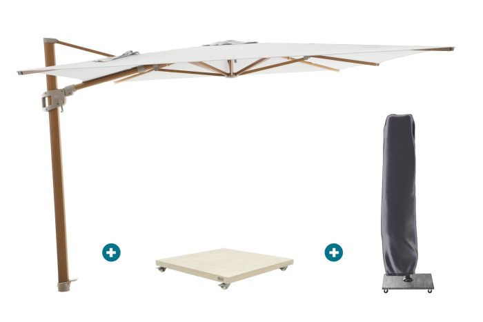 Perfect Shadow Ultra Eclipse Zweefparasol - 4x3m. - Woodlook/Soft Sand met Murcia voet en hoes