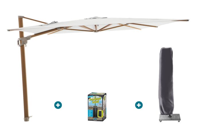 Perfect Shadow Ultra Eclipse Zweefparasol - 4x3m. - Woodlook/Soft Sand met ingraafvoet en hoes