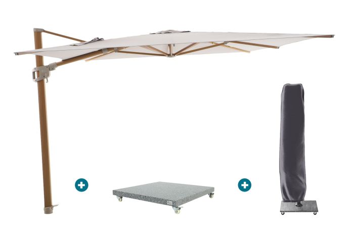 Perfect Shadow Ultra Eclipse Zweefparasol - 4x3m. - Woodlook/Urban Taupe met Valencia voet en hoes
