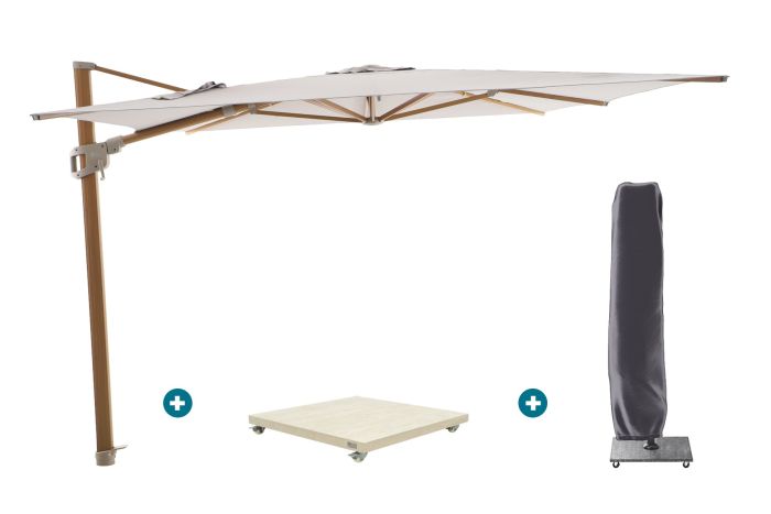 Perfect Shadow Ultra Eclipse Zweefparasol - 4x3m. - Woodlook/Urban Taupe met Murcia voet en hoes