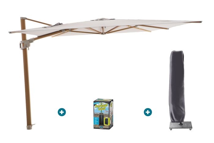 Perfect Shadow Ultra Eclipse Zweefparasol - 4x3m. - Woodlook/Urban Taupe met ingraafvoet en hoes