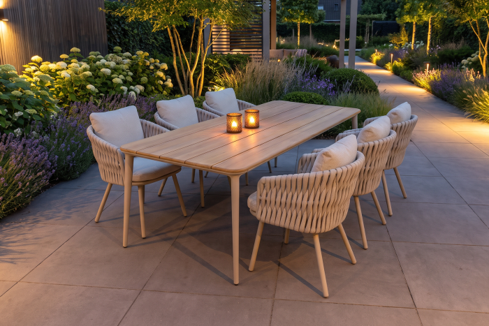 Baya/Alaska rope dining tuinset voor 6 personen 240x100 cm. - Mokka (OP=OP)