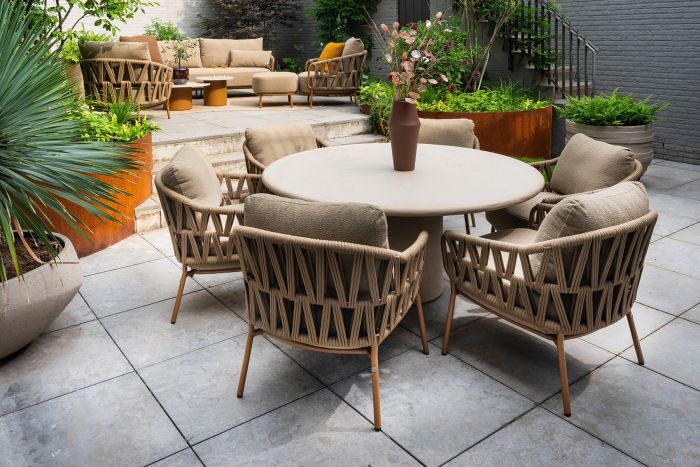 4SO Biarritz/Hampton 6-persoons ronde low-dining tuinset - Amber/Mortex