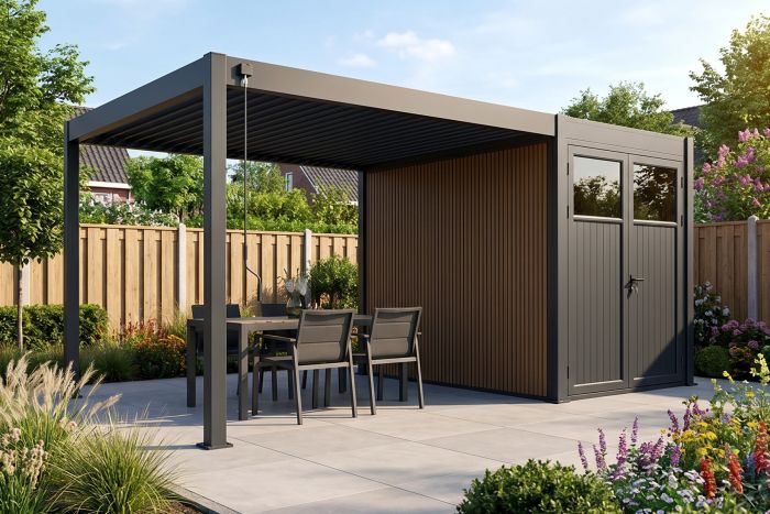 Advance lamellen overkapping 3,6x4 m. incl. berging 3,6x2 m. Aluminium - Antraciet