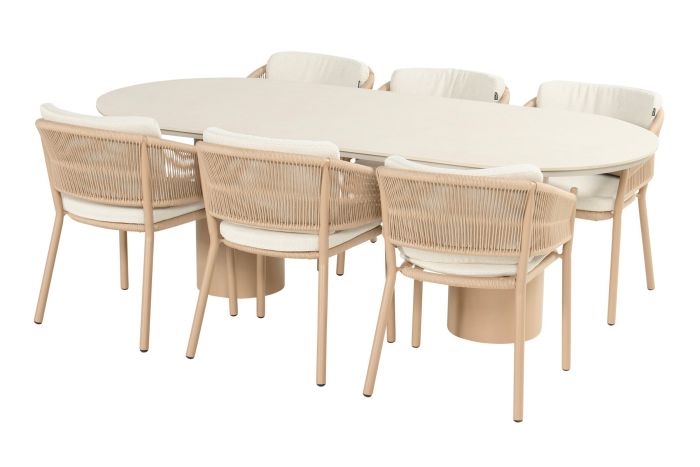 Hartman Altea/Valencia ovale tuinset voor 6 personen 220x100 cm. - Cappuccino
