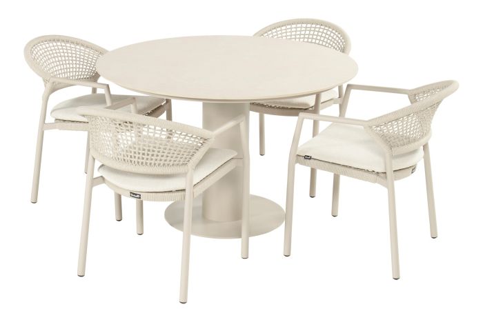 Hartman Taragona/Girona ronde stapelbare tuinset voor 4 personen 120 cm. - Sand