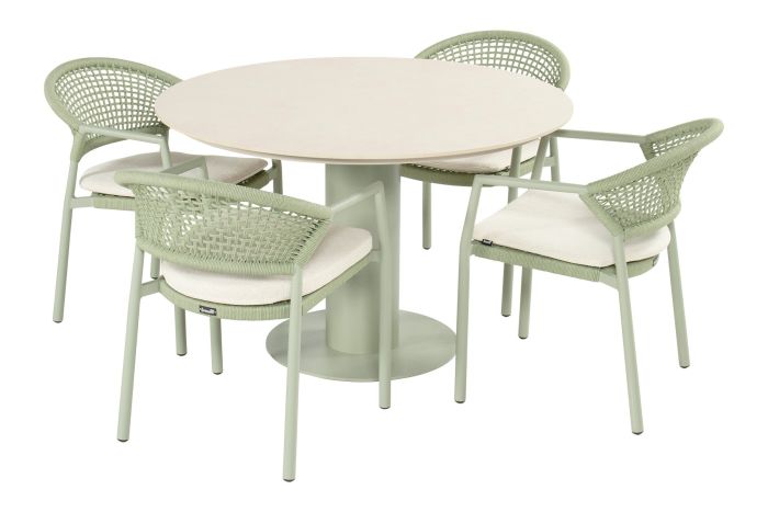 Hartman Taragona/Girona ronde stapelbare tuinset voor 4 personen 120 cm. - Soft Green