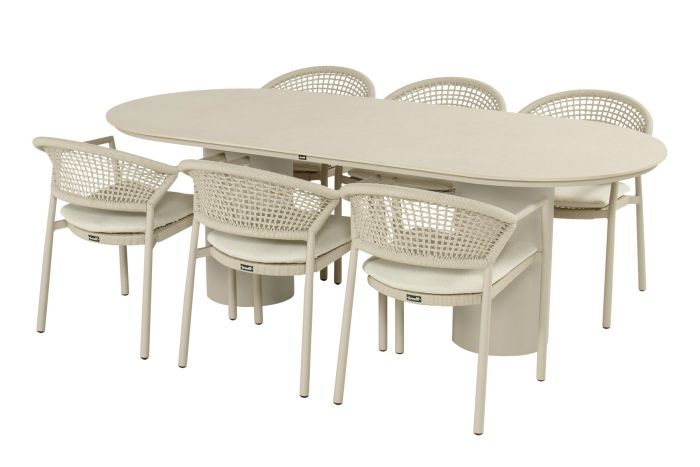 Hartman Taragona/Valencia ovale stapelbare tuinset voor 6 personen 220x100 cm. - Sand