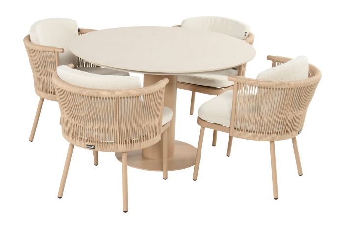 Hartman Toledo/Girona ronde rope tuinset voor 4 personen 120 cm. - Cappuccino