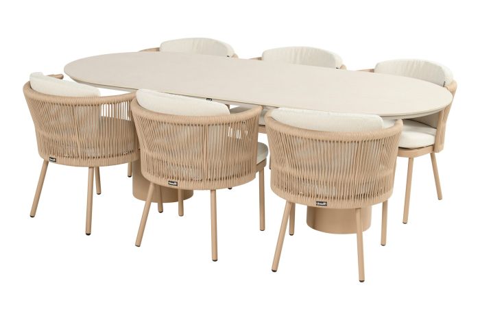 Hartman Toledo/Valencia ovale tuinset voor 6 personen 220x100 cm. - Cappuccino