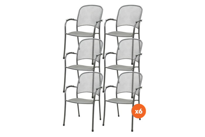 Set van 6 - Royal Garden Carlo strekmetaal stapelbare tuinstoel