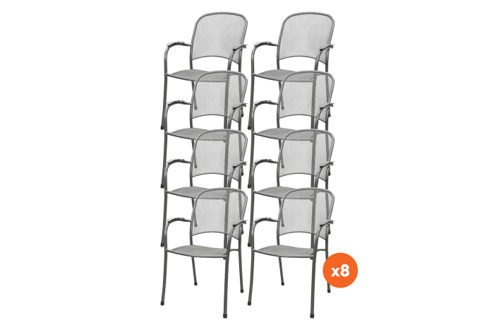Set van 8 -  Royal Garden Carlo strekmetaal stapelbare tuinstoel