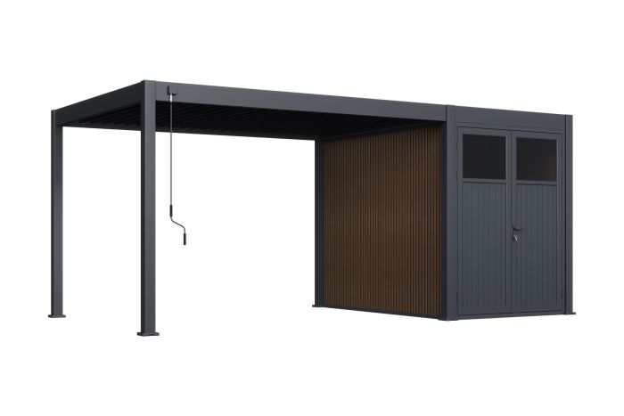 Move lamellen overkapping 3x4 m. incl. berging 3x2 m. Aluminium - Antraciet