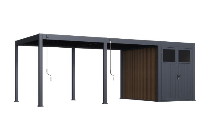 Move lamellen overkapping 5,3x3 m. incl. berging 3x2 m. Aluminium - Antraciet