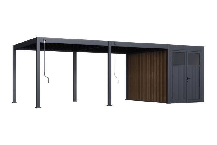 Advance lamellen overkapping 3,6x6 m. incl. berging 3,6x2 m. Aluminium - Antraciet