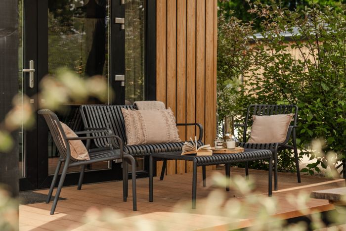 Stripe stoel-bank loungeset antraciet 4-delig 