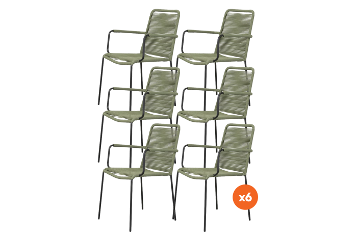 Set van 6 - Denver Rope stapelbare stoel - Groen