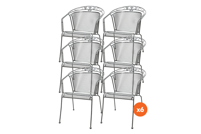 Set van 6 - Elegance strekmetaal stapelbare tuinstoel - Antraciet