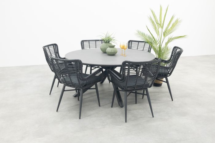 Jasmine Black/Marena 6-persoons ronde tuinset Ø158 cm. - Betonlook
