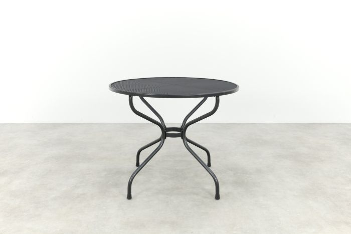 Relaxdays tuintafel, met parasolgat, gaas design, weerbestendig, staal, HxD: 72 x 70 cm, ronde bistrotafel, antraciet