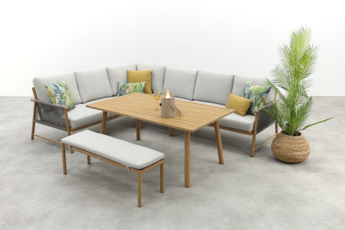 GI Bahama lounge-/diningset met sportbankje - Valley Sand/Teak look