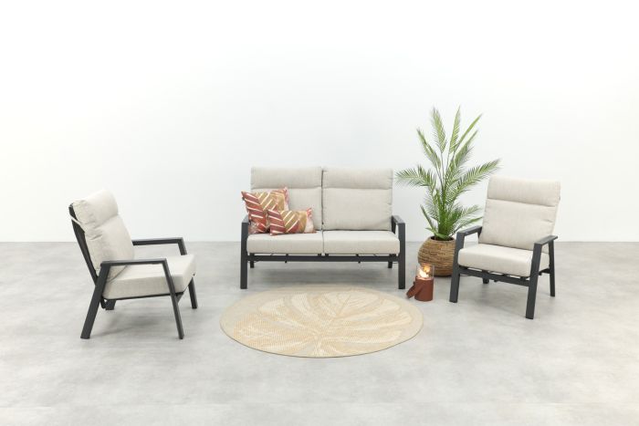 Lagos stoel-bank loungeset 3-delig verstelbaar - Antraciet