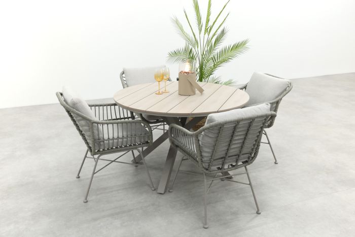 GI Margriet/Edison ronde 4-persoons wicker dining tuinset Ø122 cm. - Taupe