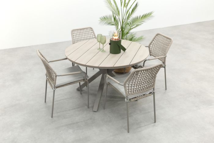 GI Swifty/Edison 4-persoons ronde stapelbare tuinset Ø122 cm. - Taupe