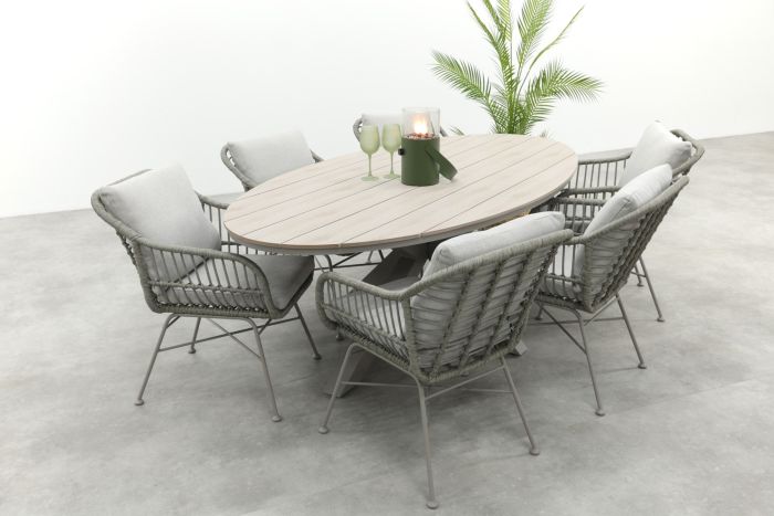 GI Margriet/Edison 6-persoons ovale tuinset 220x115 cm. - Taupe