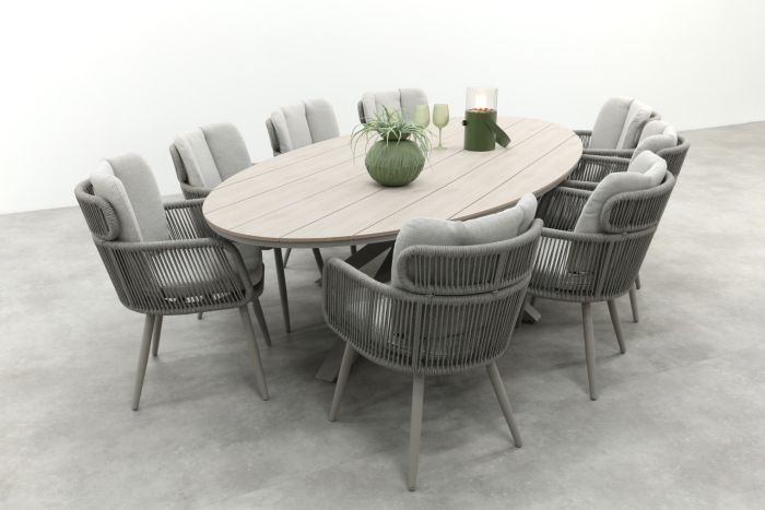 GI Linares/Edison 8-persoons ovale rope tuinset 280x140 cm. - Taupe