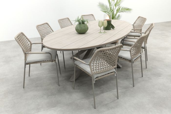 GI Swifty/Edison 8-persoons ovale stapelbare tuinset 280x140 cm. - Taupe