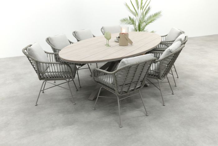 GI Margriet/Edison 8-persoons ovale tuinset 280x140 cm. - Taupe