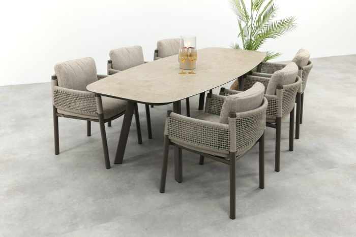 4SO Savanne/Manolo 6-persoons Deens ovale tuinset 240x103 cm. - Terre