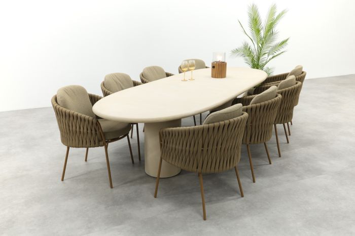 4SO Molina/Hampton 8-persoons ovale dining tuinset 330x110 cm. - Amber/Mortex