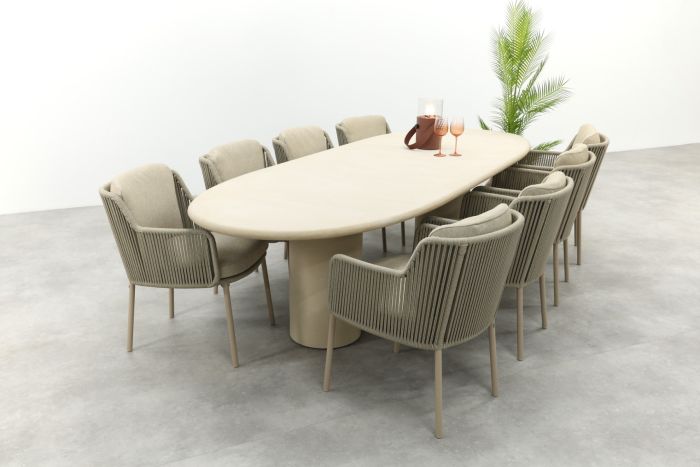 4SO Bernini/Hampton 8-persoons ovale dining tuinset 300x110 cm. - Latte/Mortex