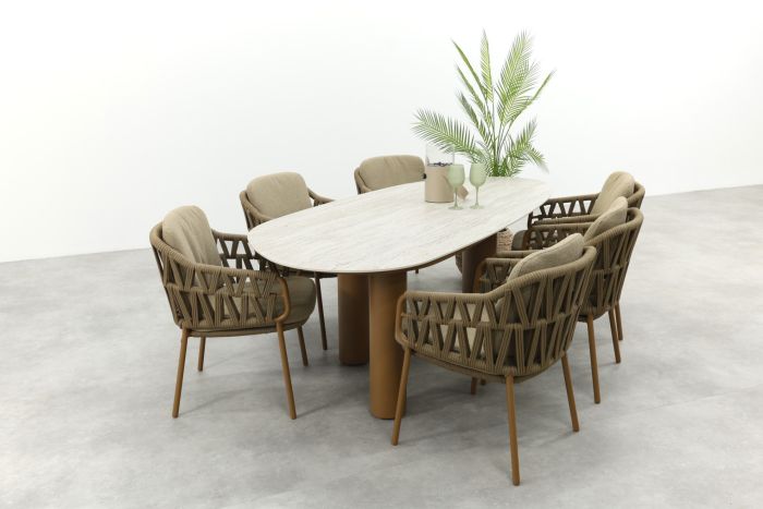 4SO Biarritz/Estate 6-persoons organische (mango-vorm) tuinset 240x105 cm. - Amber