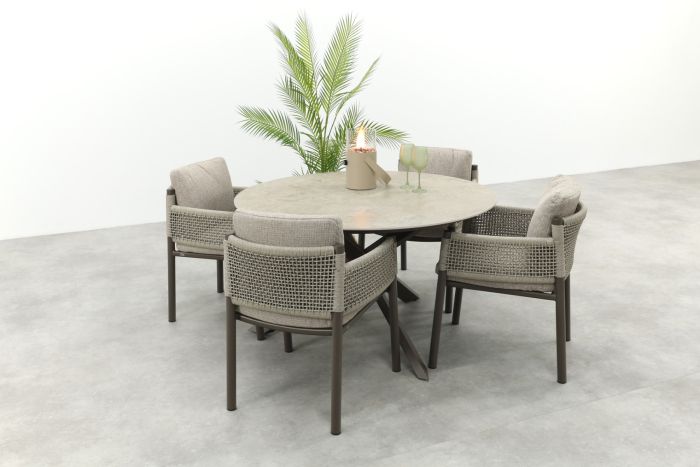 4SO Savanne/Prado 4-persoons ronde dining tuinset Ø130 cm. - Terre