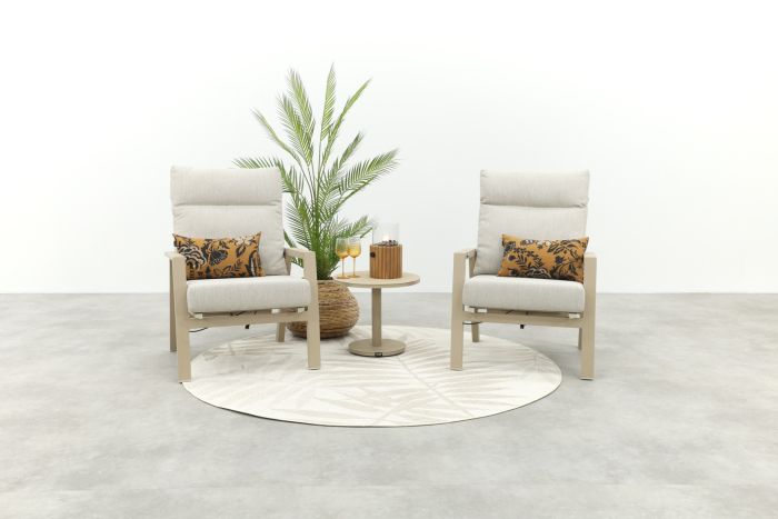 Lagos/Canto verstelbare aluminium 2-persoons loungestoelen set - Latte