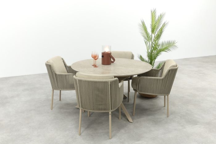 4SO Bernini/Prado 4-persoons ronde dining tuinset Ø130 cm. - Latte