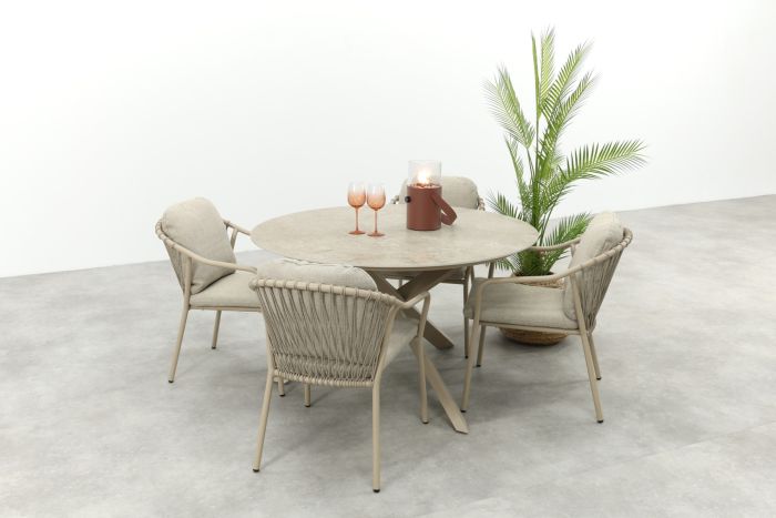 Pisa/Prado 4-persoons ronde dining tuinset Ø130 cm. - Latte