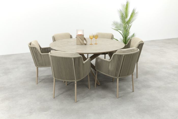 4SO Bernini/Prado 6-persoons ronde dining tuinset Ø160 cm. - Latte