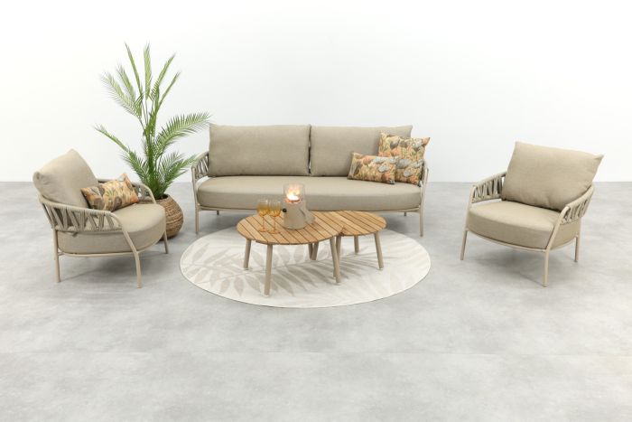 Taste Calma/Mindo tafels 5-zits stoel-bank loungeset- Latte 