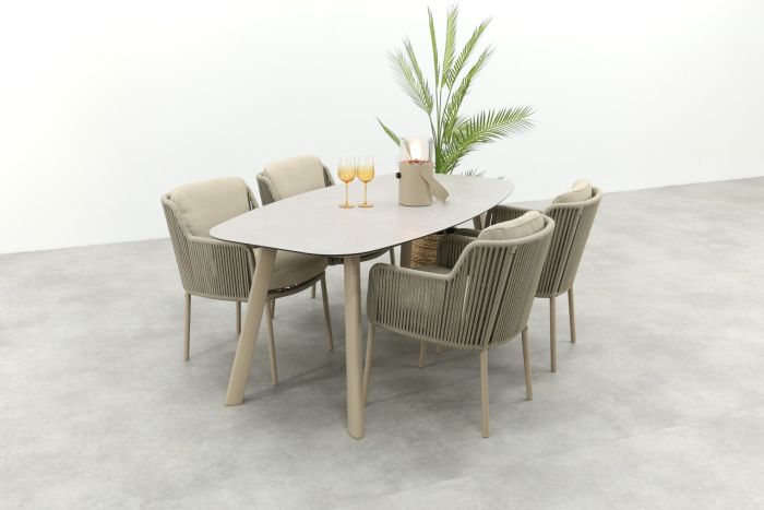 4SO Bernini/Manolo Deens ovale 4-persoons tuinset 180x95 cm. - Latte 