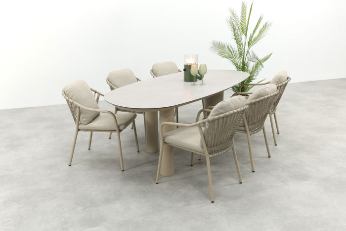 Pisa/Taste Denia 6-persoons organische tuinset 240x105 cm. - Latte