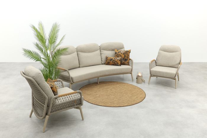 Bilbao verstelbare rope stoel-bank loungeset - Latte/Teak