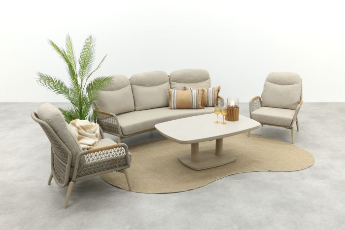 Bilbao/Welton verstelbare rope stoel-bank loungeset - Latte/Teak