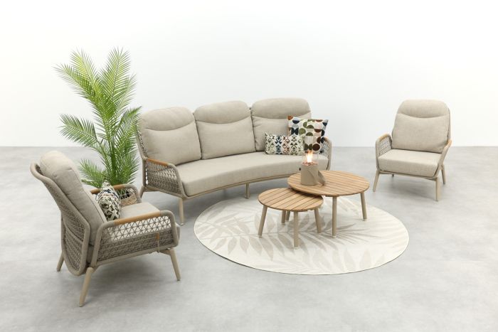 Bilbao/Mindo verstelbare rope stoel-bank loungeset - Latte/Teak