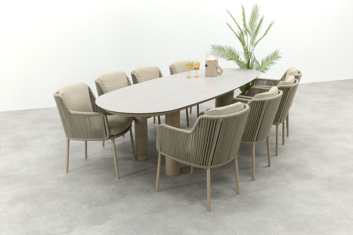 4SO Bernini/Denia 8-persoons organische tuinset 290x110 cm. - Latte