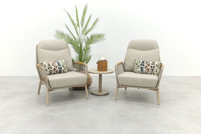 Bilbao/Canto verstelbare rope 2-persoons loungestoelen set - Latte/Teak