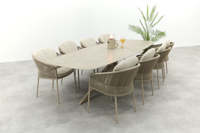 Taste FLorence/Prado 8-persoons Deens ovale dining tuinset 300x110 cm. - Latte